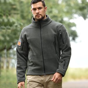 Veste polaire homme avec fermeture à zipper de style militaire