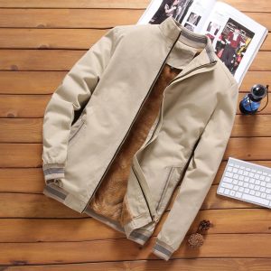 Blouson polaire homme avec fermeture à zipper et col haut beige