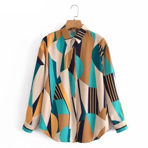 Chemise Zevity à motifs et manches longues pour femme