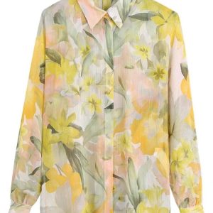 Chemise Zevity à manches longues en mousseline de soie pour femme