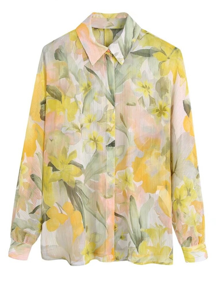 Chemise Zevity à manches longues en mousseline de soie pour femme