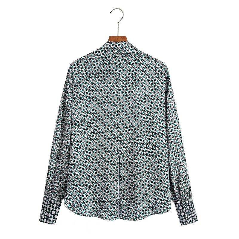 Zevity – chemisier Kimono col montant pour femmes, imprimé géométrique, décontracté, Chemise fendue dans le dos, avec nœud à lacets, LS9871 – Image 2