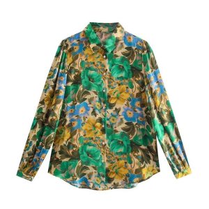Chemise Zevity à fleurs à manches bouffantes pour femme