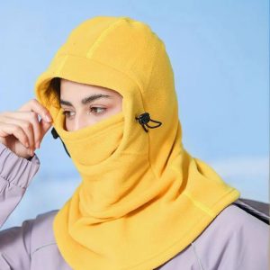 Cagoule polaire avec lien de serrage et protège-cou