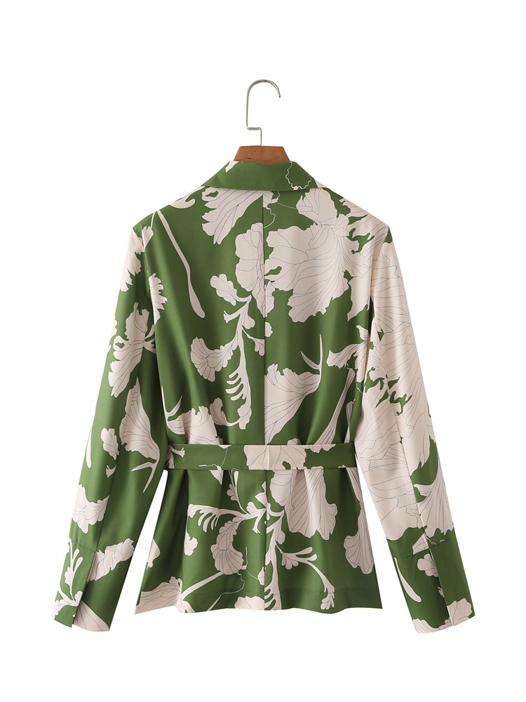 Zevity – costume à col cranté imprimé Floral pour femme, Blouse de Style décontracté avec ceinture à nœud, à la mode, LS1404 – Image 2