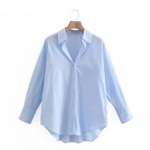Chemise Zevity en popeline à manches longues pour femme