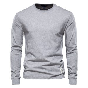 Pull fin en coton à manches longues et col rond pour homme