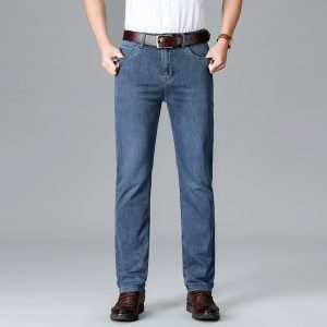 Jean droit en coton denim avec élasthanne pour homme