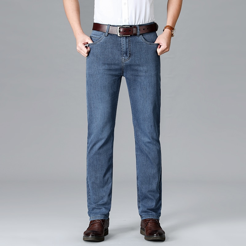 Jean droit en coton denim avec élasthanne pour homme