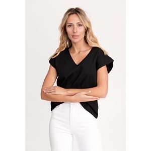 T-shirt à manches courtes à col en v en coton pour femme