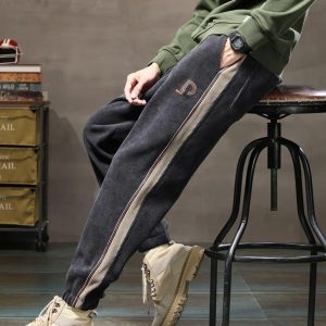 Jogging polaire homme gris avec bande blanche