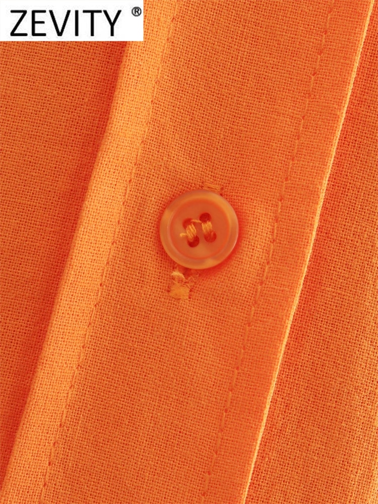 Chemise Zevity à manches longues en lin orange pour femme – Image 4