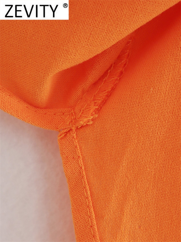 Chemise Zevity à manches longues en lin orange pour femme – Image 6