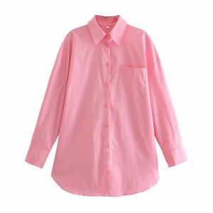 Chemise Zevity à manches longues en popeline de coton pour femme