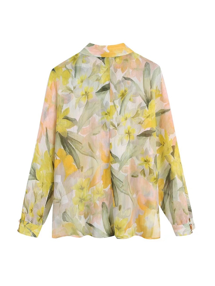 Chemise Zevity à manches longues en mousseline de soie pour femme – Image 2