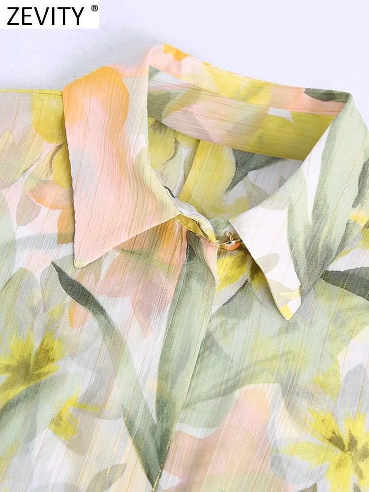 Chemise Zevity à manches longues en mousseline de soie pour femme – Image 3