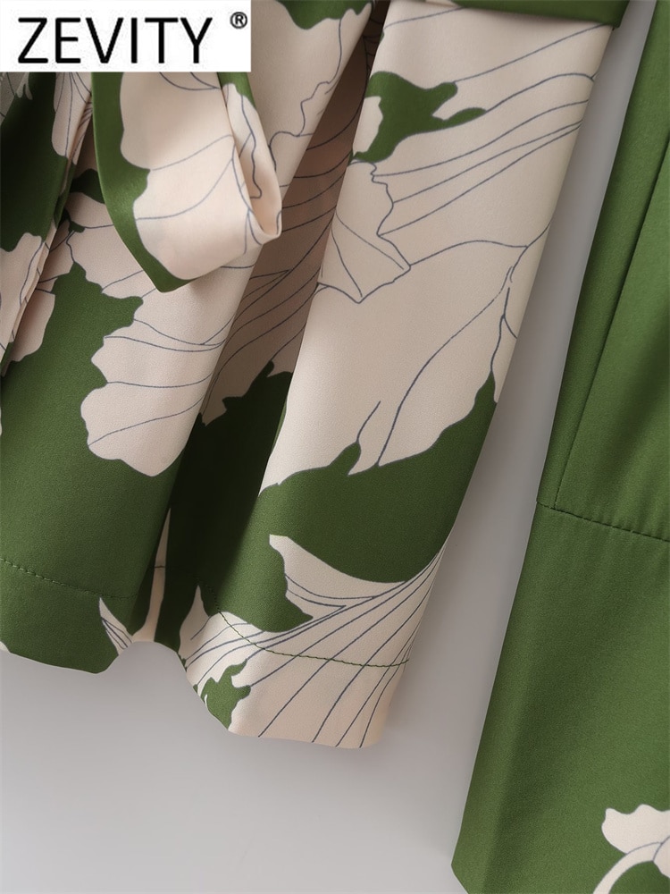 Zevity – costume à col cranté imprimé Floral pour femme, Blouse de Style décontracté avec ceinture à nœud, à la mode, LS1404 – Image 5