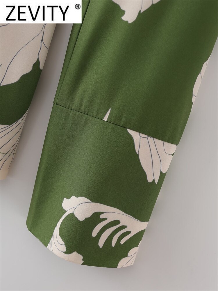 Zevity – costume à col cranté imprimé Floral pour femme, Blouse de Style décontracté avec ceinture à nœud, à la mode, LS1404 – Image 6