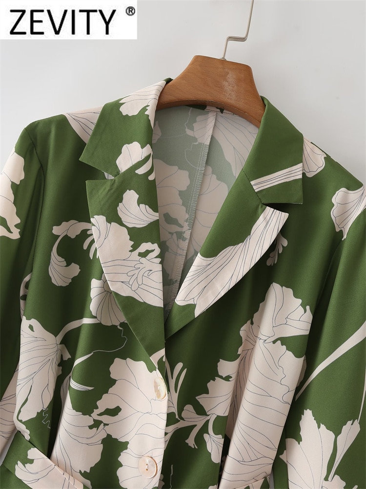Zevity – costume à col cranté imprimé Floral pour femme, Blouse de Style décontracté avec ceinture à nœud, à la mode, LS1404 – Image 3
