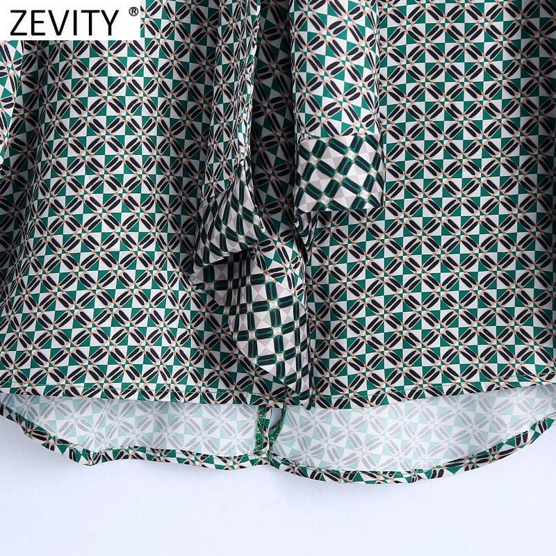 Zevity – chemisier Kimono col montant pour femmes, imprimé géométrique, décontracté, Chemise fendue dans le dos, avec nœud à lacets, LS9871 – Image 5