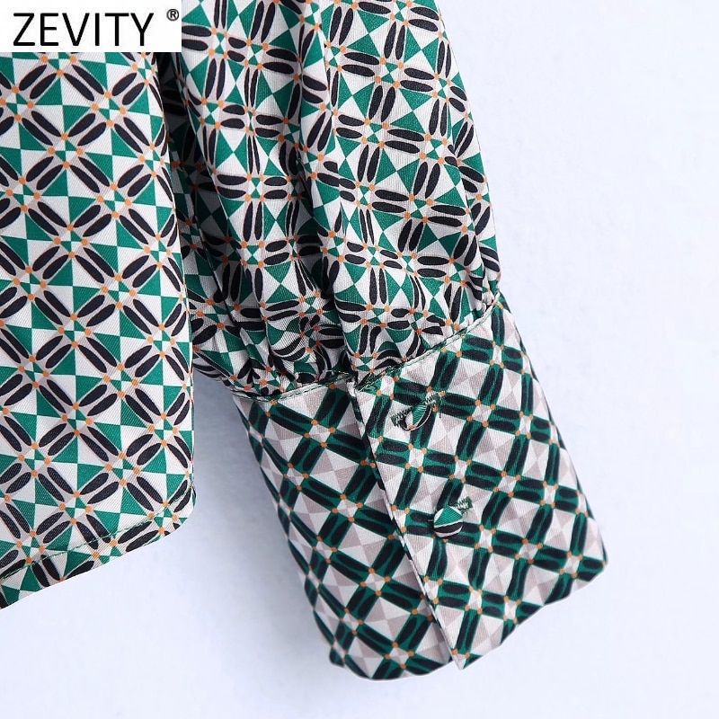 Zevity – chemisier Kimono col montant pour femmes, imprimé géométrique, décontracté, Chemise fendue dans le dos, avec nœud à lacets, LS9871 – Image 6