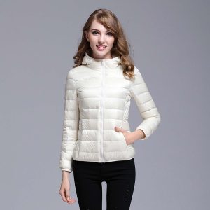 Veste en duvet à capuche et manches longues ultra légère pour femme