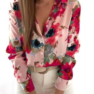 Chemise à fleurs à manches longues pour femme