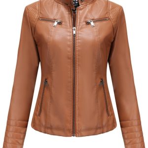 Veste en simili cuir à manches longues pour femme