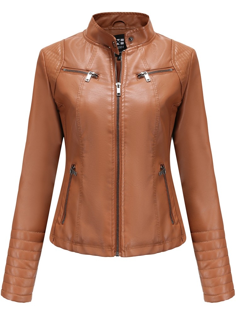 Veste en simili cuir à manches longues pour femme