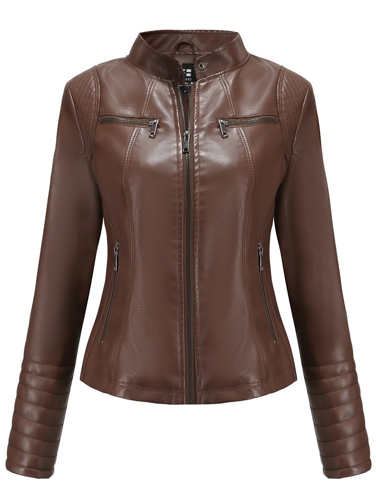 Veste en simili cuir à manches longues pour femme – Image 4