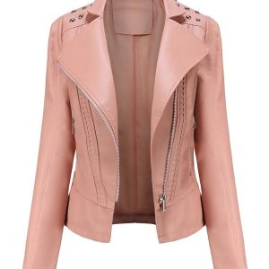 Veste en simili cuir à manches longues pour femme