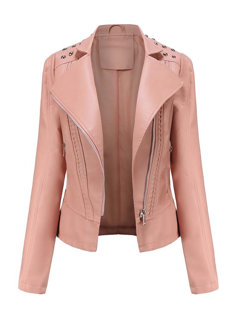 Veste en simili cuir à manches longues pour femme