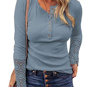 T-shirt à manches longues en dentelle pour femme