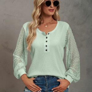 T-shirt à manches longues et col rond femme