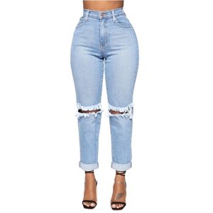 Jean déchiré taille haute pour femme
