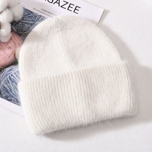 Bonnet tricoté en fourrure de lapin pour femme