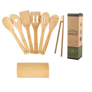 Ensemble de cuillères et spatules en bambou 8/9 pièces