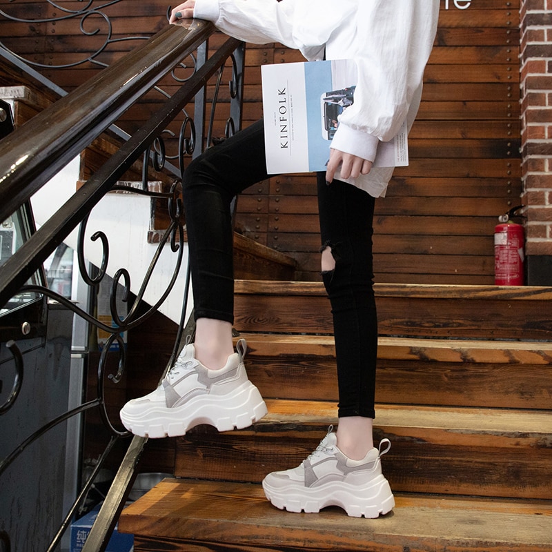 Baskets TUINANLE blanches à semelle épaisse pour femmes – Image 4