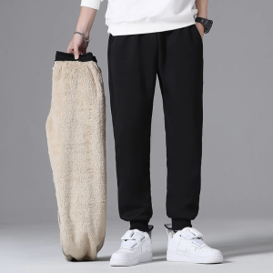 Jogging polaire homme noir fourré élastique cheville