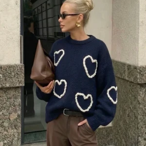 Copperose PULL EN MAILLE AVEC BRODERIE MOTIFS COEUR