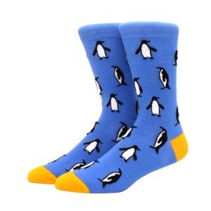 Chaussette pingouin bleu et jaune