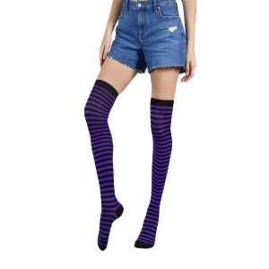 Chaussette haute à rayures violette
