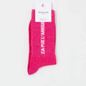 Chaussettes ca pue l'amour paillettes rose fluo 36/40