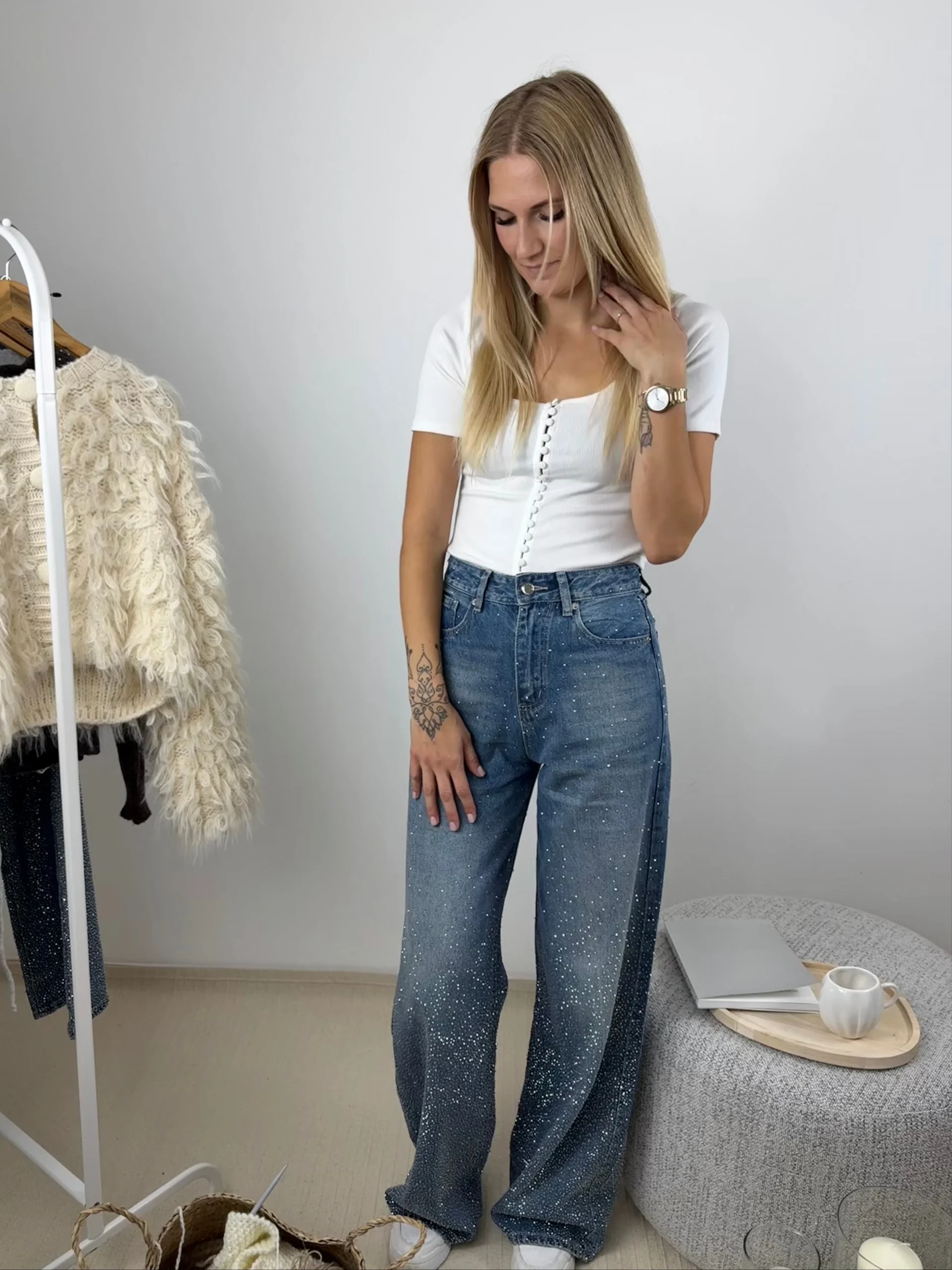 LEONIE - JEAN STRASS COUPE WIDE LEG BLEU – Image 2