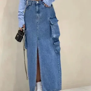 Denim cargo skirt