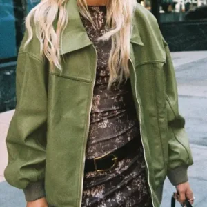 Veste En Cuir Oversize Verte