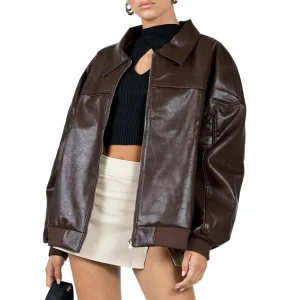 Veste En Cuir Oversize Brune