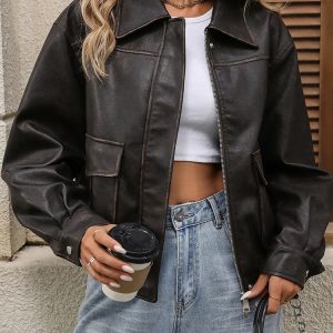 Veste Cuir Vieilli Oversize