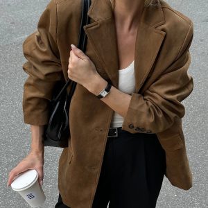 Veste Cuir Daim Oversize