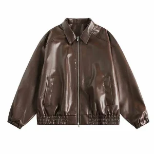 Veste En Cuir Oversize Femme Marron